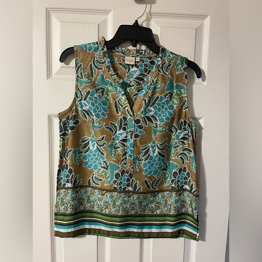 Cream Floral Sleeveless Top Size 34